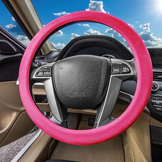 FH Group Universal Fit Silicone Snake Pattern with Massaging Grip Steering Wheel Cover fits most Cars, SUVs, Trucks, and Vans Magenta