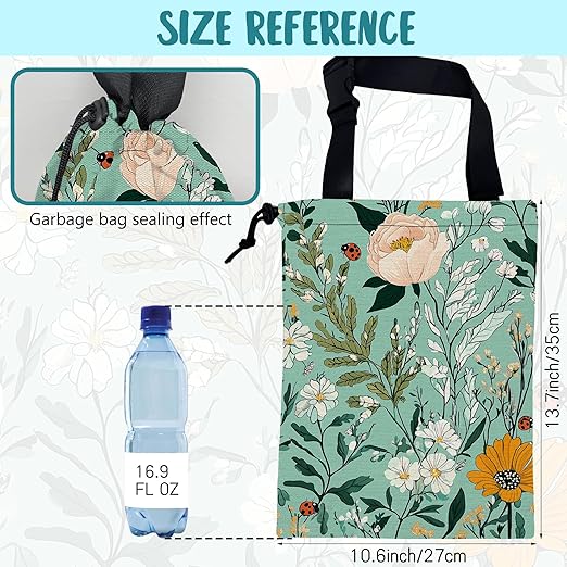 KXWQTRDD Car Garbage Bag Watercolor Floral and Green Leaves Drawstring Car Trash Bag Hanging for Back Seat with Adjustable Buckle Canvas Vehicle Trash Can Easy-to-Install