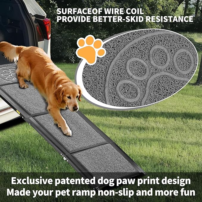 Zendova Dog Ramp for Car 63" Long & 17.3" Wide Portable Dog Ramps for Large Dogs with Non-Slip Rug Surface Dog Car Ramp for SUV Car & Truck, Outdoor Pet Ramp Folding Dog Ramp Up to 250LBS