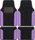 BDK Two-Tone Carpet Car Floor Mats with Faux Leather Accents, Automotive Floor Mat Set with Built-in Heel Pad, Stylish Interior Car Accessories (Purple)
