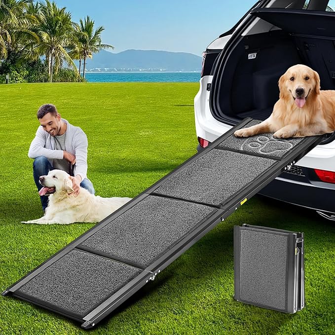 Zendova Dog Ramp for Car 63" Long & 17.3" Wide Portable Dog Ramps for Large Dogs with Non-Slip Rug Surface Dog Car Ramp for SUV Car & Truck, Outdoor Pet Ramp Folding Dog Ramp Up to 250LBS