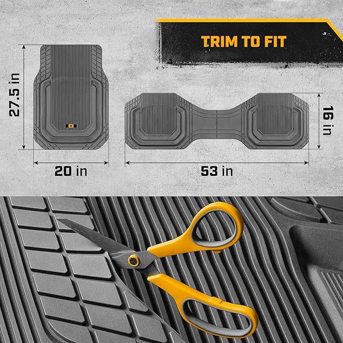 Cat® ToughLiner™ Car Floor Mats - Heavy Duty Trim to Fit Mat for Trucks - Car Mats & SUV Floor Liners for Car - All-Weather Truck Accessories & Odorless Rubber Automotive Mats - Gray