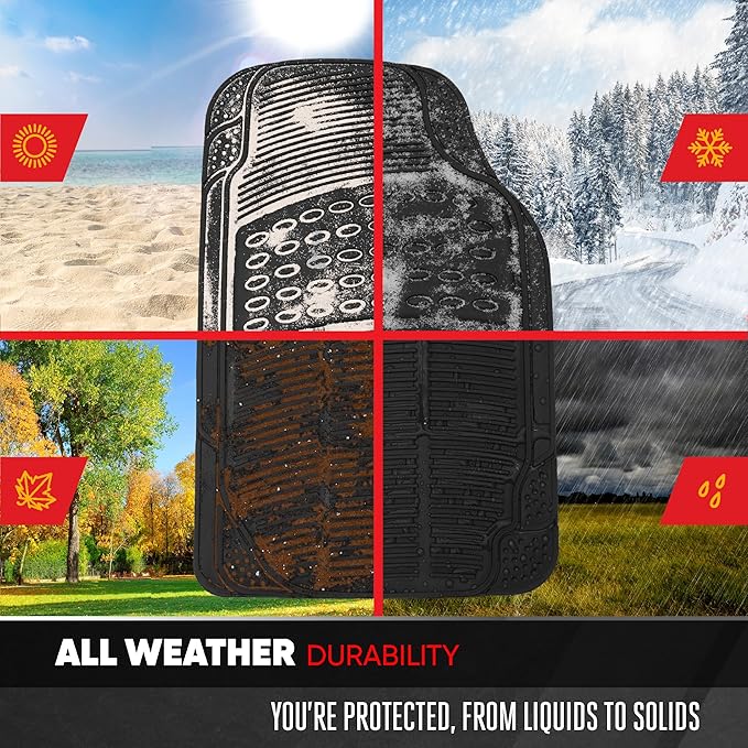 BDK 3-Row ProLiner Original Heavy Duty 4pc Front & Rear Rubber Floor Mats for Car SUV Van (Fits 3rd Row Vehicles) - All Weather Protection Universal Fit (Black)