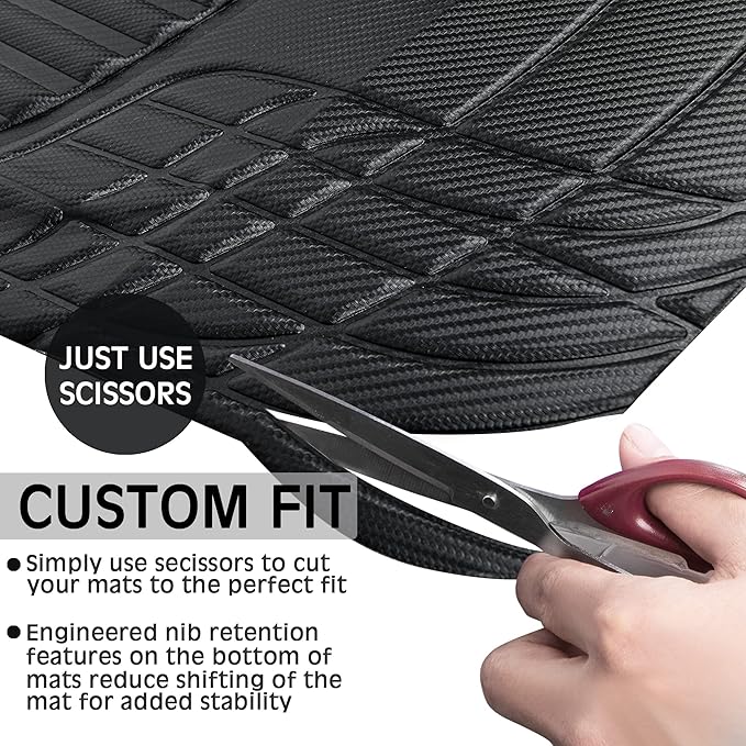 CAR PASS Carbon Fiber Leather Car Floor Mats -3D Waterproof All Weather, Universal Trim to Fit & Anti-Slip Burr Bottom Safety & Light Easy Clean Install for SUV Truck Auto Sedan Van(Black)