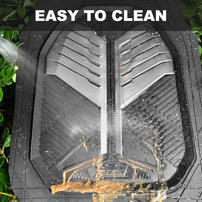 CAR PASS Heavy Duty Rubber Car Mats, Deep-Dish Car Floor Mats All Weather, Universal Two-Tone Trim-to-Fit for SUVs Trucks Sedans, Waterproof Anti-Slip, 3 Pieces V12 Black and Metallic Gray