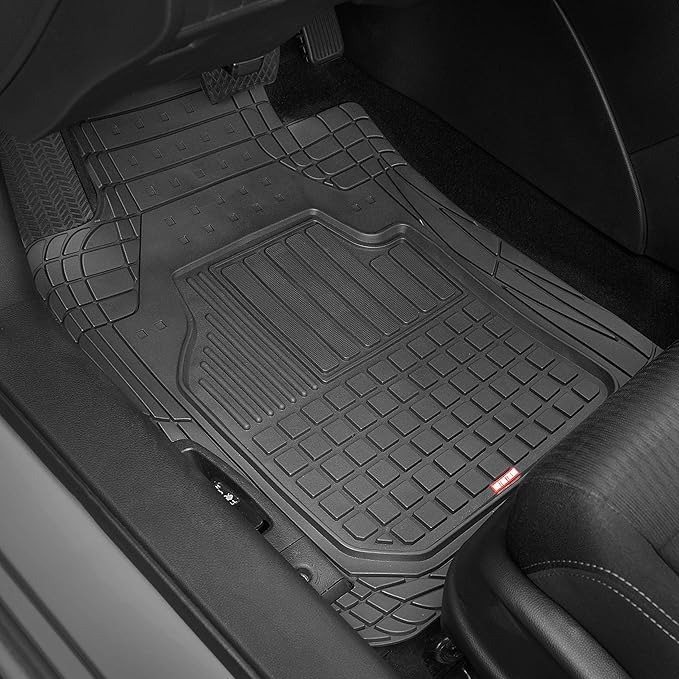 Motor Trend 4-Piece FlexTough Rubber Floor Mats for Cars Trucks SUVs Vans, Trim-to-Fit Heavy Duty Weatherproof Waterproof Square Grid Deep Dish Ridges Protection Front Rear Non-Slip All Weather