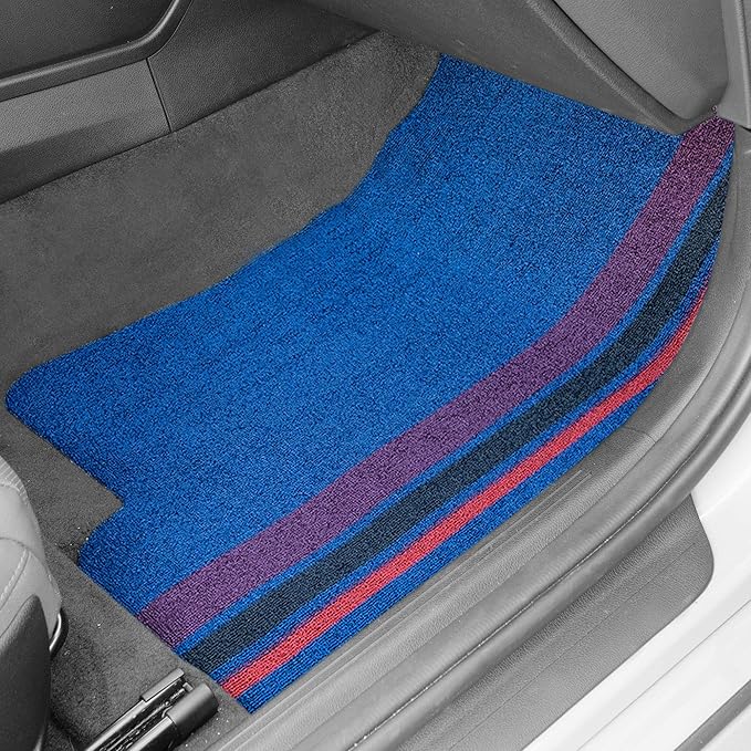 FH Group Car Floor Mats - All Weather Full Set of Blue with Stripes Rubber Floor Mats for Cars, Ultra DIY Waterproof, Trimmable Automotive Floor Mats for Sedan, Van, SUV and Trucks