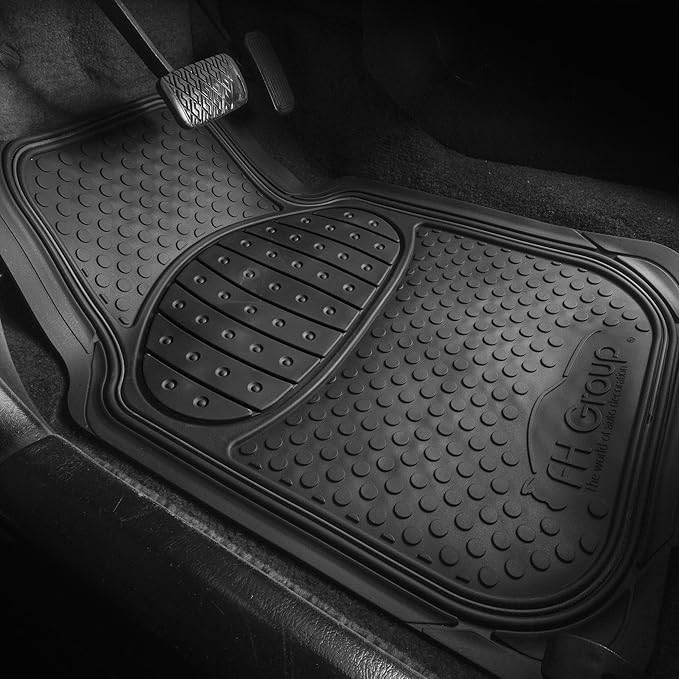 FH Group Automotive Floor Mats Climaproof for All Weather Protection Universal Fit Heavy Duty Rubber fits Most Cars, SUVs, and Trucks (Full Set Trim to Fit) Black