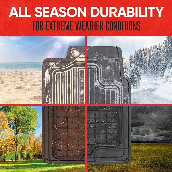 Motor Trend 2-Piece Premium All Weather Rubber Floor Mats for Cars SUVs Trucks, Heavy Duty Universal Fit Trim To Fit Protection (2 Front Floor Mats)