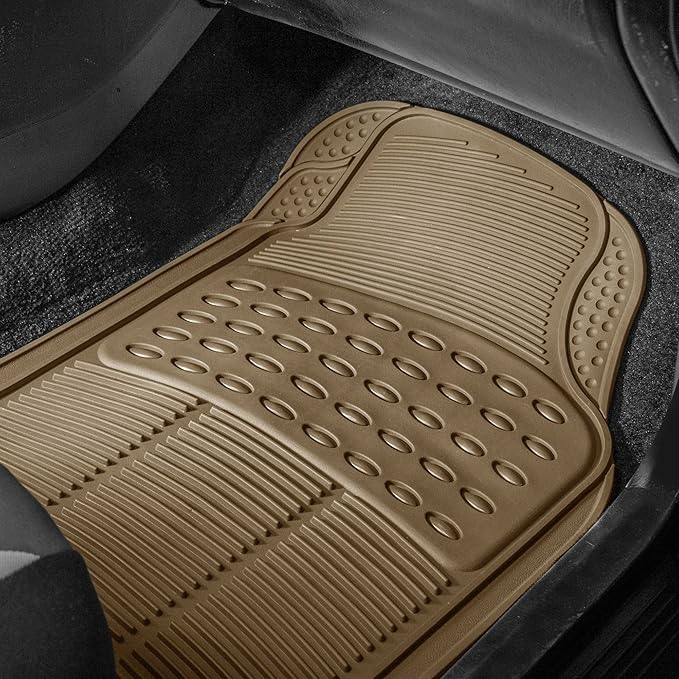FH Group Car Floor Mats - Heavy-Duty Rubber for Cars, Universal Fit Rear Set, Trimmable, ClimaProof Floor Mats For Most Sedan, SUV, Truck, Beige