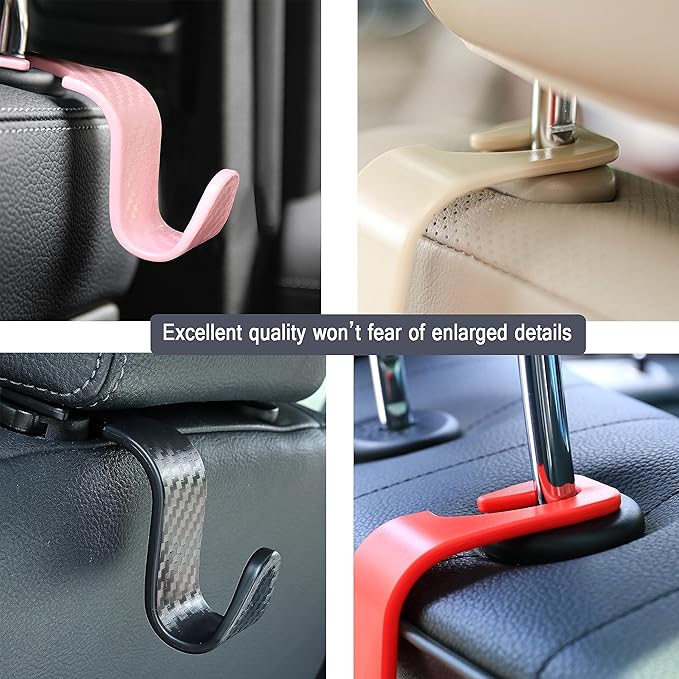 Amooca Car Seat Headrest Hook 4 Pack Hanger Universal Vehicle Car Storage Organizer for Handbag Purse Coat S Type Checkered Orange