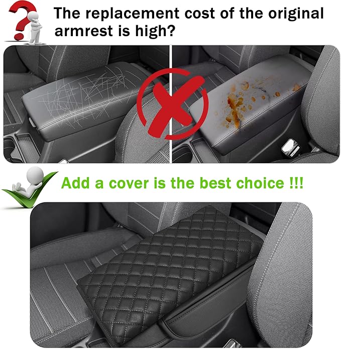 SENSHINE 1.2in Thickness Center Console Cover for Honda CRV Accessories 2023 2024 2025 2026 Middle Console Cover Leather Armrest Box Lid Protector Cushion Pad with Pockets Interior (Black Stitch)