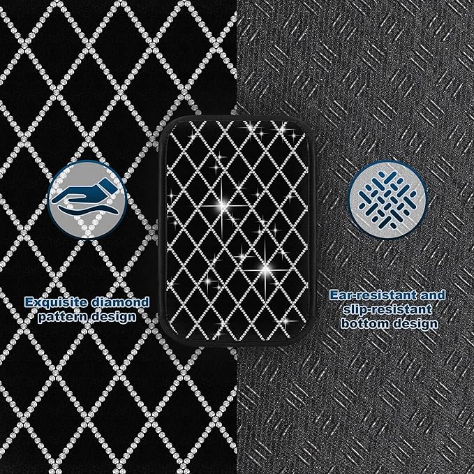 Diamond-Quilted Center Console Cover Fit for Chevrolet/Chevy Equinox Luxury Console Pad with 2 Storage Bags,Anti-Scratch Auto Armrest Pad Accessory （Black