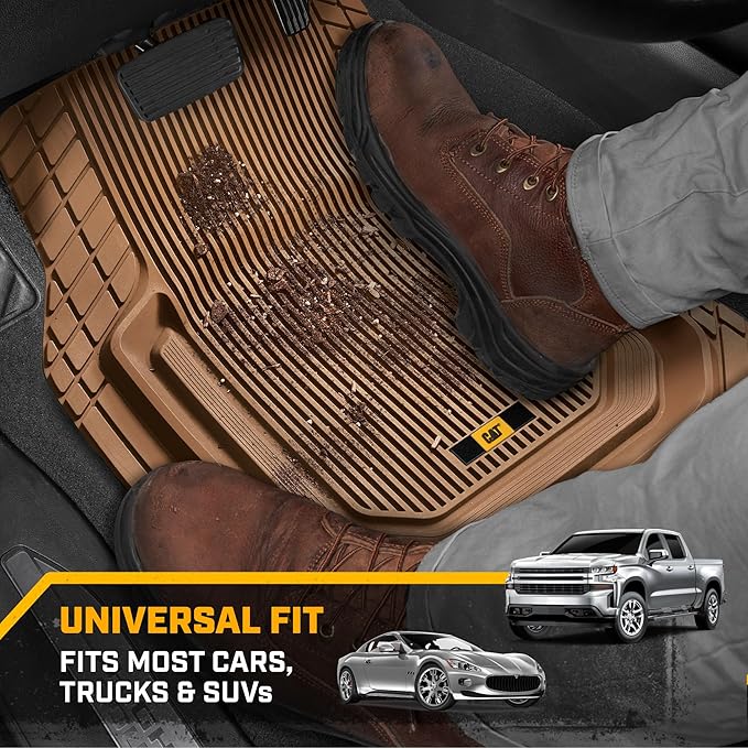 Cat® ToughLiner™ Car Floor Mats - Heavy Duty Trim to Fit Mat for Trucks - Car Mats & SUV Floor Liners for Car - All-Weather Truck Accessories & Odorless Rubber Automotive Mats - Beige