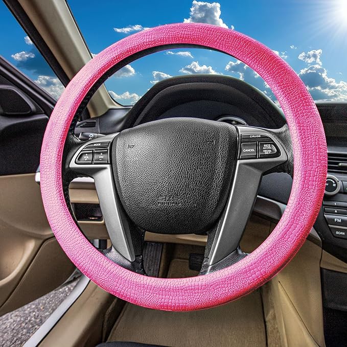 FH Group Universal Fit Silicone Snake Pattern with Massaging Grip Steering Wheel Cover fits Most Cars, SUVs, Trucks, and Vans Baby Pink