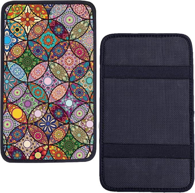 CREATCABIN Car Center Console Pad Flower Auto Armrest Seat Box Cover Car Armrest Pad Auto Center Console Cover with Bands Smooth Fabrics Soft and Comfortable for Vehicle SUV Truck 12.6×7.5in