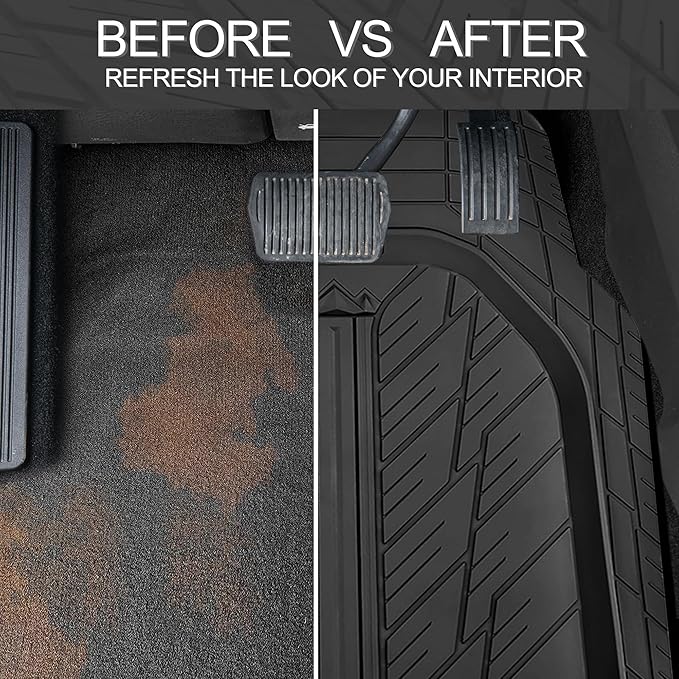 CAR PASS DeepDish Heavy Duty Rubber Floor Mats 3-Piece, Universal M-XL Size Trim-to-Fit Automotive Floor Mats for Truck Van SUV, Durable Waterproof All Weather Car Mats (Solid Black)