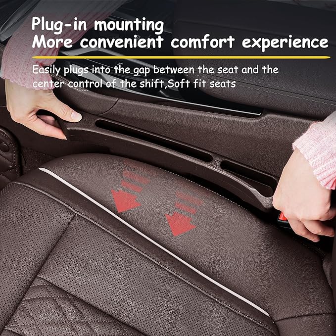 Car Seat Gap Filler Organizer with Dual Slots, 2 Pack Anti-Drop Storage Solution for Car SUV Truck - Prevents Phone, Keys, Wallet from Falling Between Seats (Brown)