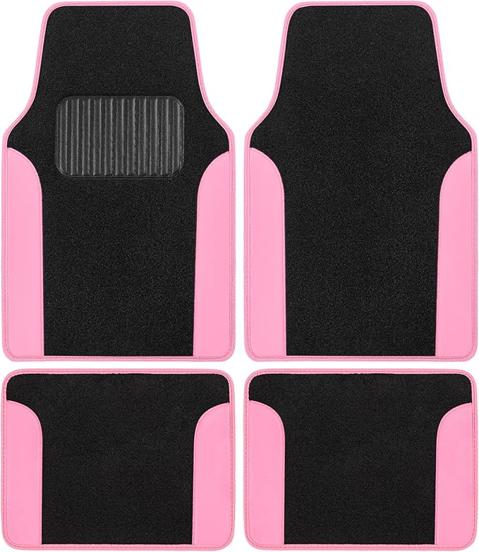 BDK Pink Carpet – Two-Tone Faux Leather Automotive Floor Mats, Included Anti-Slip Features and Built-in Heel Pad, Stylish for Cars Truck Van SUV, MT202