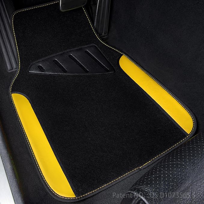 CAR PASS Waterproof Universal Fit Car Floor Mats, Car Mats Fit for SUV,Vans,sedans, Trucks,Set of 4pcs Car Carpet with Driver Heel Pad (Black and Yellow)