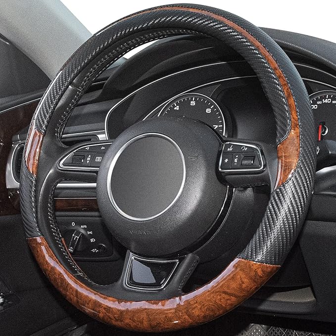 Xizopucy Wood Grain Steering Wheel Cover Black Universal Microfiber Leather, Suitable for 14 1/2-15 inch Comfortable Anti-Slip, Good Breathable and Odorless Car Steering Wheel Cover