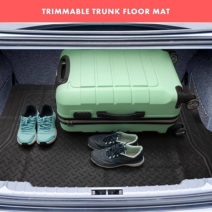 VaygWay Heavy Duty Cargo Liner Trunk Floor Mat – All Weather Trunk Protection Floor Mat - Black Rubber Trimmable Durable Cargo Auto Mat – Universal Fit Car SUV Truck Auto