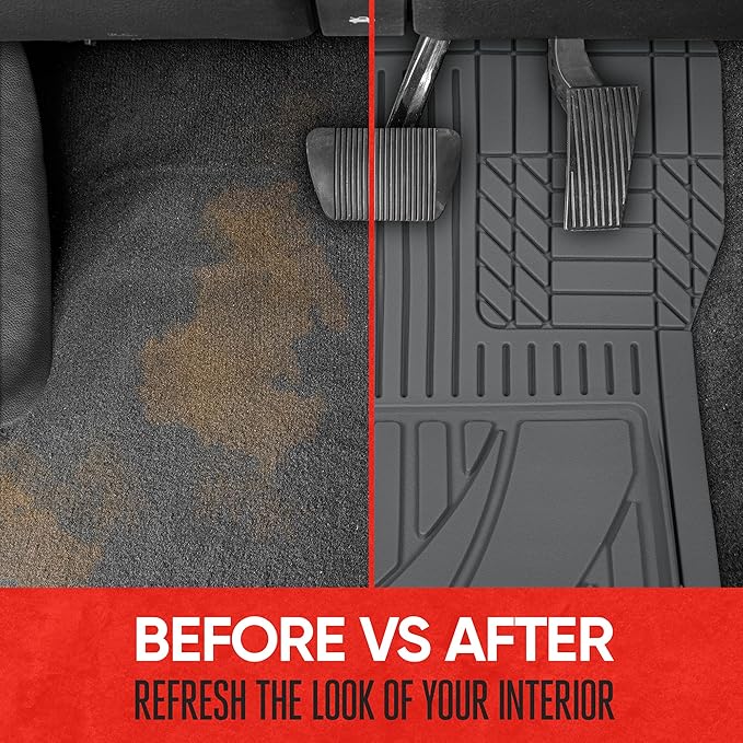 Motor Trend FlexTough Advanced Gray Rubber Car Floor Mats with Cargo Liner Full Set - Front & Rear Combo Trim to Fit Floor Mats for Cars Van SUV, All Weather Automotive Floor Liners