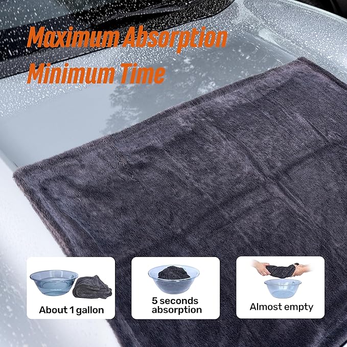 WOWIPER 24"x36" 15.7"x15.7" Twisted-Loop Car Drying Towel Set, 1300GSM,Lint Free,Reusable,Streak Free, - Car Accessories,Bath Towels,Microfiber Cleaning Cloth for Car, Truck, SUV