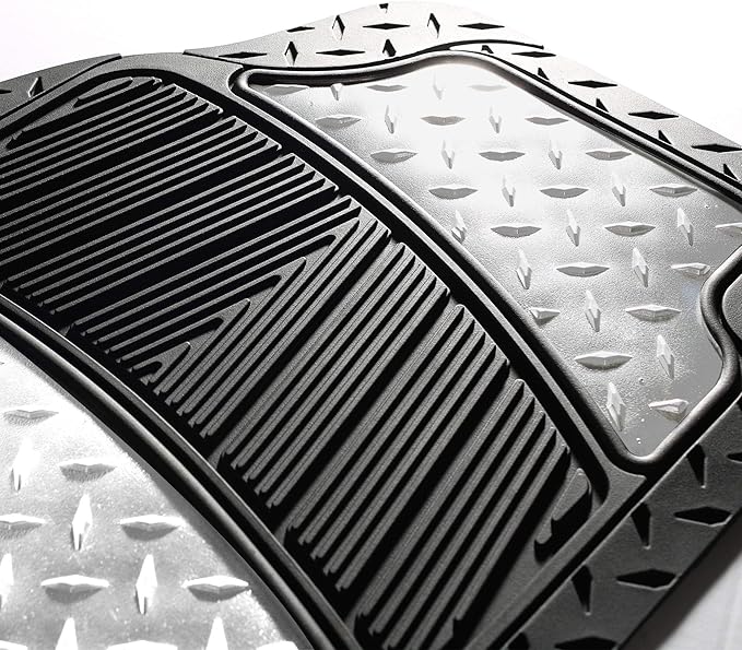 FH Group Automotive Floor Mats - Heavy-Duty Metallic Rubber Floor Mats for Cars, Universal Fit Full Set, Climaproof Floor Mats, Trimmable Floor Mats for Most Sedan, SUV, Truck Floor Mats Silver