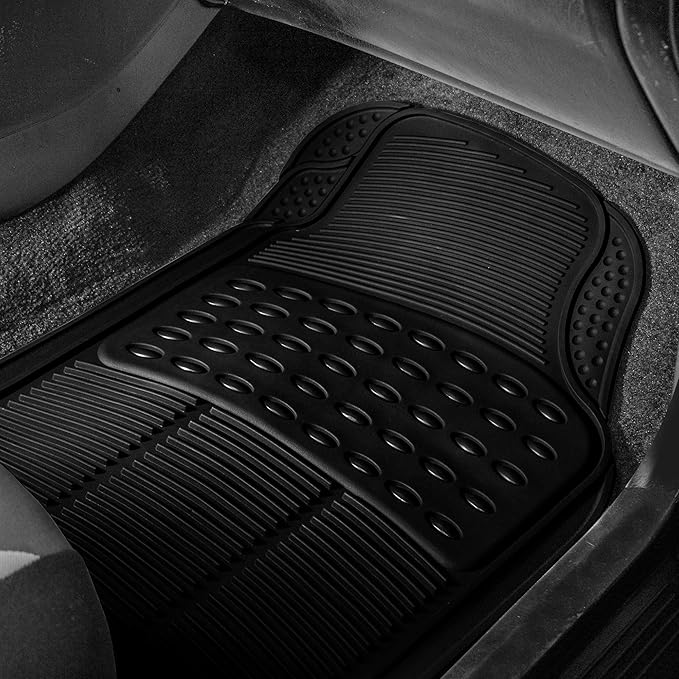 FH Group Trimmable Non-Slip Rubber Floor Mats Full Set - Universal Fit for Cars Trucks and SUVs (Black) F11305