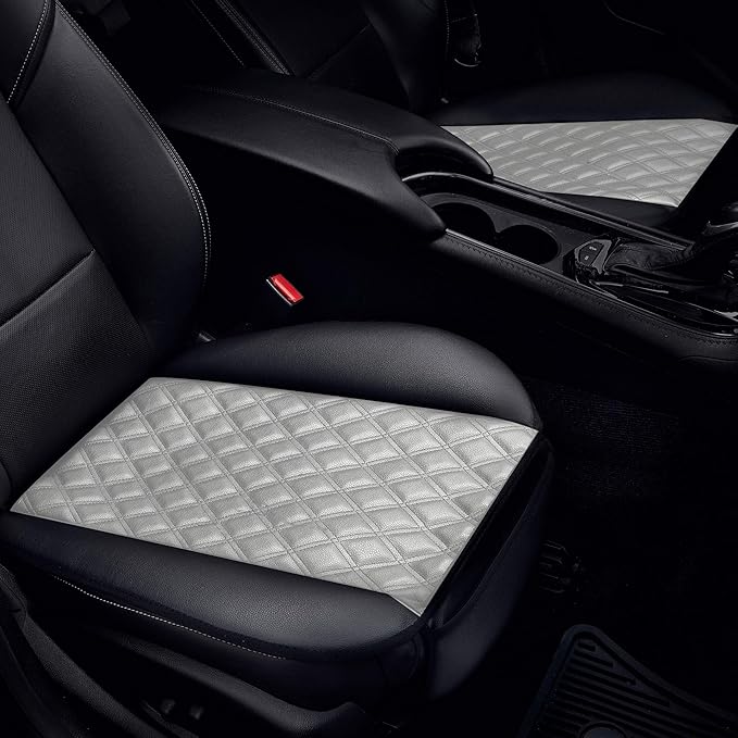 FH Group Faux Leather Front Set Car Seat Cushion Pads with Front Pocket – Universal Fit for Cars Trucks & SUVs (Gray)