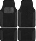 BDK Floor Mats for Cars, Two-Tone Carpet with Faux Leather Accents, Automotive Floor Mat Set with Built-In Heel Pad, Stylish Interior Car Accessories (Black)