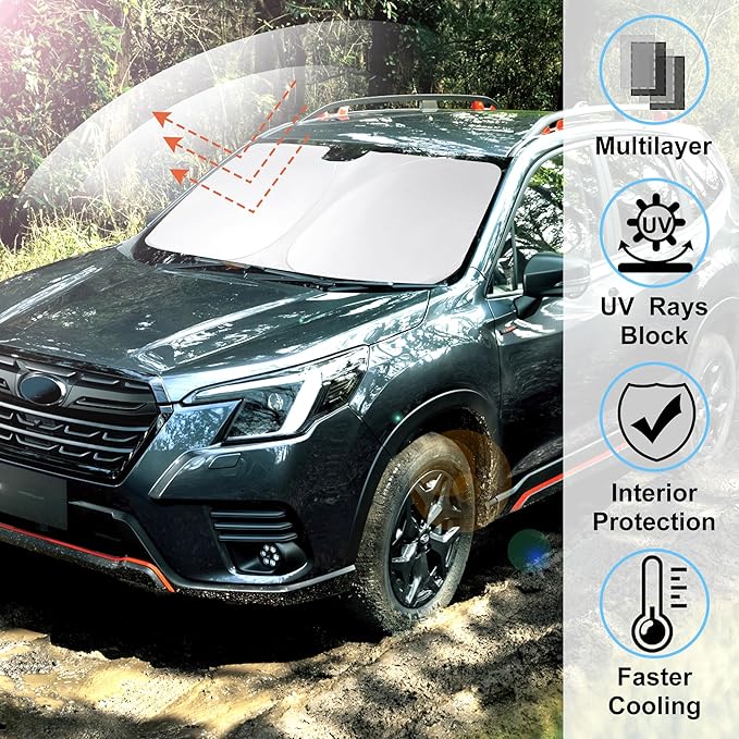 Windshield Sun Shade Custom Fit 2019-2024 2025 Subaru Forester Accessories(Crossover, Base, Premium, Sport, Limited) Front Sunshade Keep Car Interior Cool
