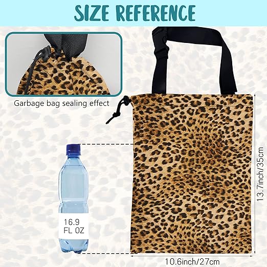 KXWQTRDD Car Trash Bag Brown Leopard Leak-Proof Waterproof Car Garbage Bag with Drawstring Foldable Canvas Trash Bin with Adjustable Buckle for Car Accessories, Travelling, Camping