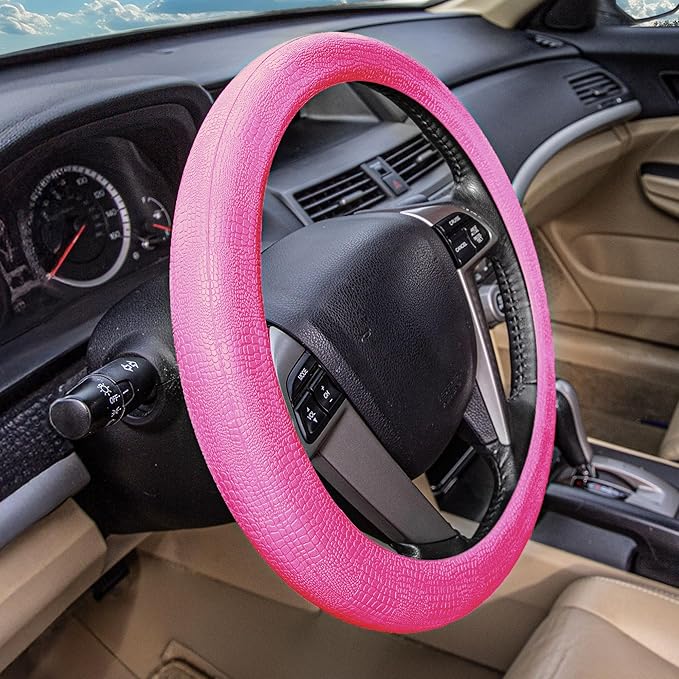 FH Group Universal Fit Silicone Snake Pattern with Massaging Grip Steering Wheel Cover fits Most Cars, SUVs, Trucks, and Vans Baby Pink