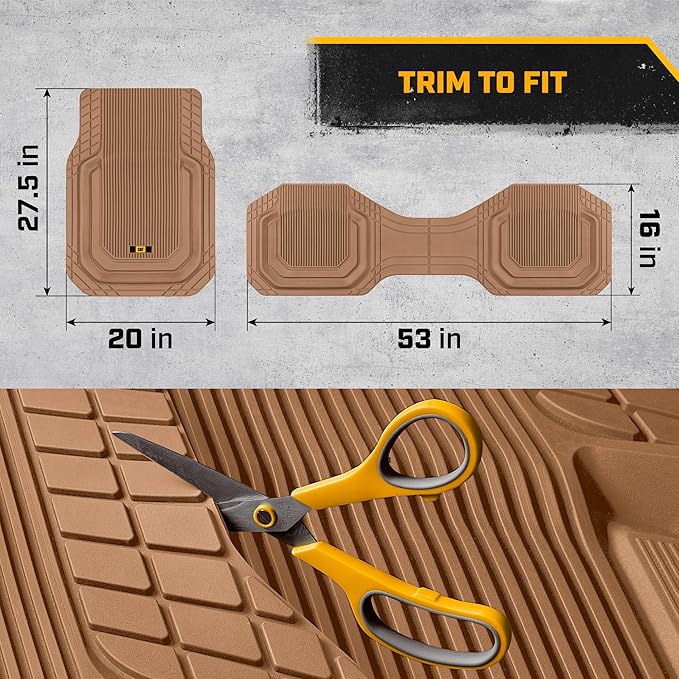Cat® ToughLiner™ Car Floor Mats - Heavy Duty Trim to Fit Mat for Trucks - Car Mats & SUV Floor Liners for Car - All-Weather Truck Accessories & Odorless Rubber Automotive Mats - Beige