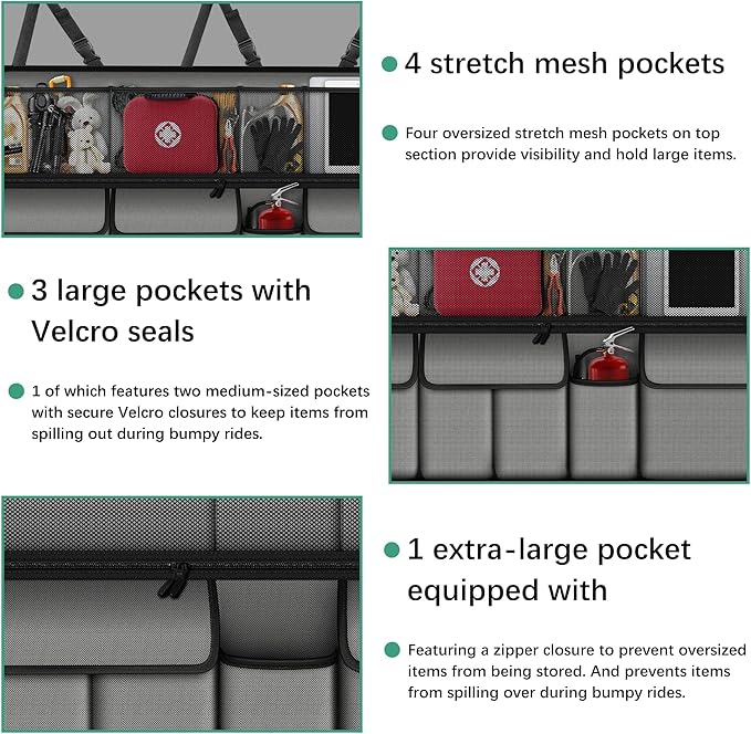 NUWQICD Hanging Car Trunk Organizer Fit For Forester Foldable Large Capacity 41.3x20 inch Backseat Trunk Organizers Storage, Car Accessories Interior, with Multi Pockets Grey