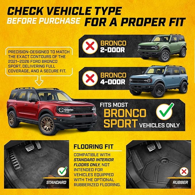 CAT® JustFit™ 3D All Weather Floor Mats for Ford Bronco Sport ONLY 2021-2026, Custom Fit Heavy-Duty Rubber Car Mats Full Set for 4 Door Models, (Not for Rubberized Floors)