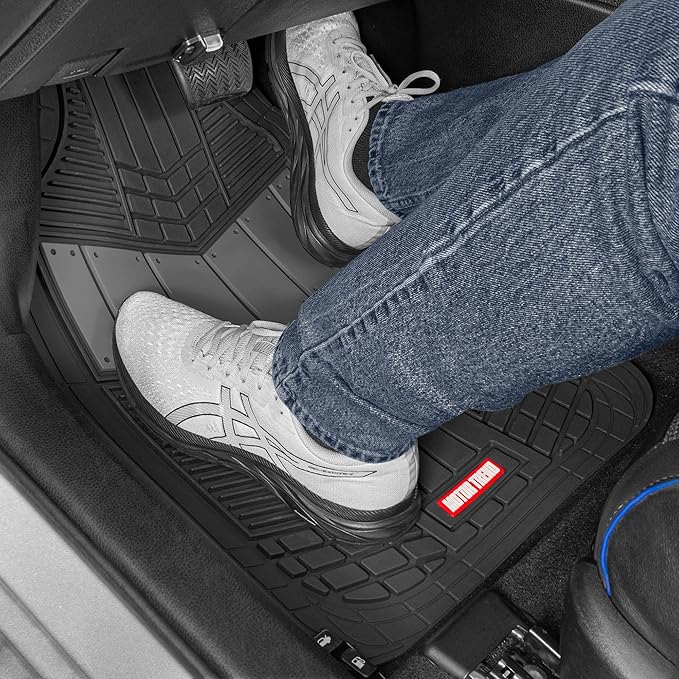 Motor Trend DualFlex™ Rubber Car Floor Mats All Weather Waterproof 4-Piece Sporty Two-Tone Design Car Mats Full Set - Universal Trim-to-Fit Floor Mats for Car, SUV, & Trucks - Car Carpet Protector