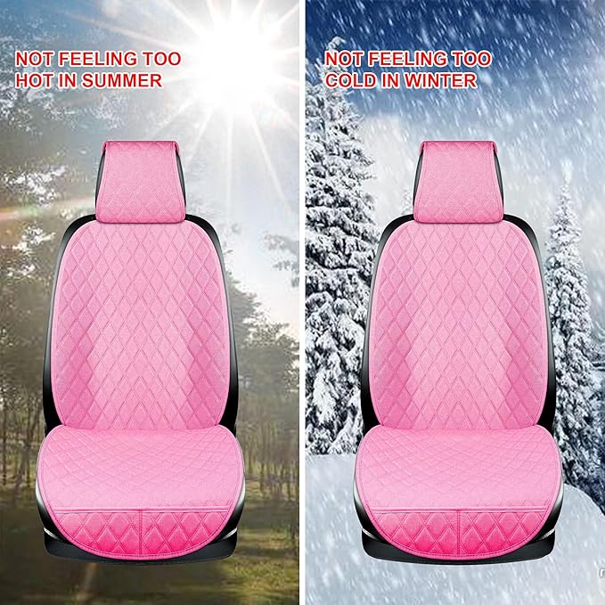ENOGE Linen Car Seat Covers Front Seat Covers Breathable Cloth Fabric Car Seat Protector Universal Fit Most Automotive, Van, SUV, Trucks(Pink, 1 Front Set)