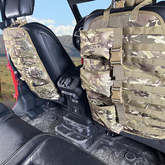SUNPIE 2 Pcs Seat Back Truck Gun Rack,Automotive Gun Racks with Molle Panel Universal Seatback Storage Pockets Tactical Car Seat Back Organizer for Hunting Accessories Storage,Camouflage