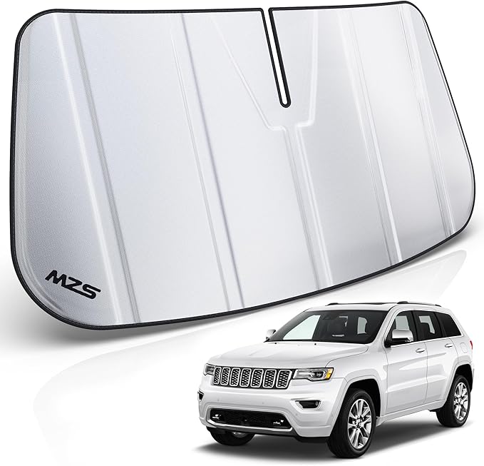 MZS Windshield Sun Shade Compatible with Grand Cherokee 2014-2021 / WK 2022, Foldable Car Front Window Sunshade with Storage Pouch, Sun Visor Shield Accessories for Interior Protector