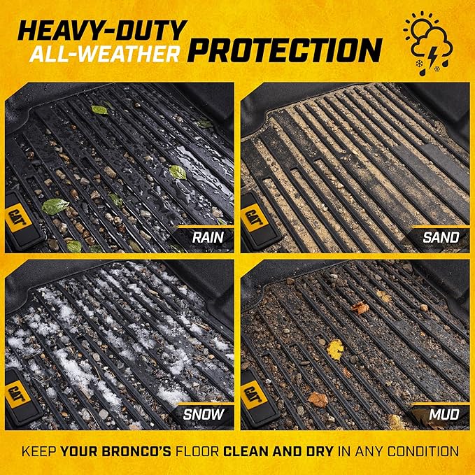 CAT® JustFit™ 3D All Weather Floor Mats for Ford Bronco Sport ONLY 2021-2026, Custom Fit Heavy-Duty Rubber Car Mats Full Set for 4 Door Models, (Not for Rubberized Floors)