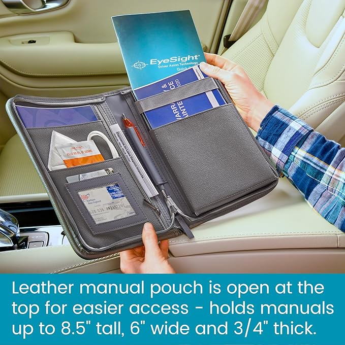 High Road Car Owners Manual Case and Glove Compartment Document Holder - Pebbled Faux Leather Glove Box Organizer for Car, SUV, Truck (Gray)
