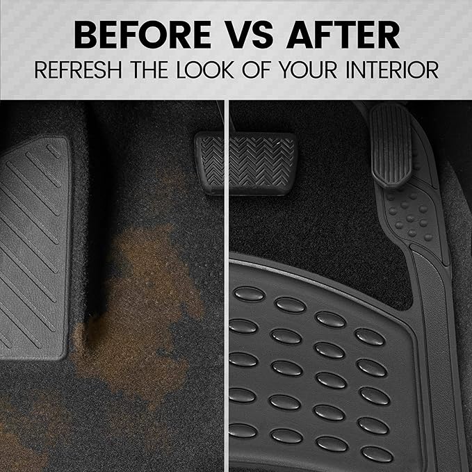 BDK HybridMat Automotive Rubber & Carpet Floor Mats, Front & Rear Seat Mat Set of Interior Liners for Car Sedan SUV Van, Heavy Duty All Weather, Semi-Trim to Fit, Black