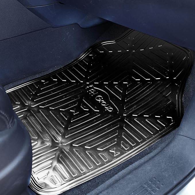FH Group Automotive Floor Mats - Heavy-Duty Metallic Rubber Floor Mats for Cars, Universal Fit Full Set, Climaproof Floor Mats, Trimmable Floor Mats for Most Sedan, SUV, Truck Floor Mats Black