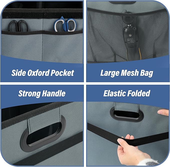 Simple Deluxe Car Trunk Organizer with Lid, Collapsible 2 Compartment 50L Automotive Storage Box with 5 Pocket, 600D Waterproof Oxford Polyester, Non Slip Bottom, Grey-Green, 2 Pack