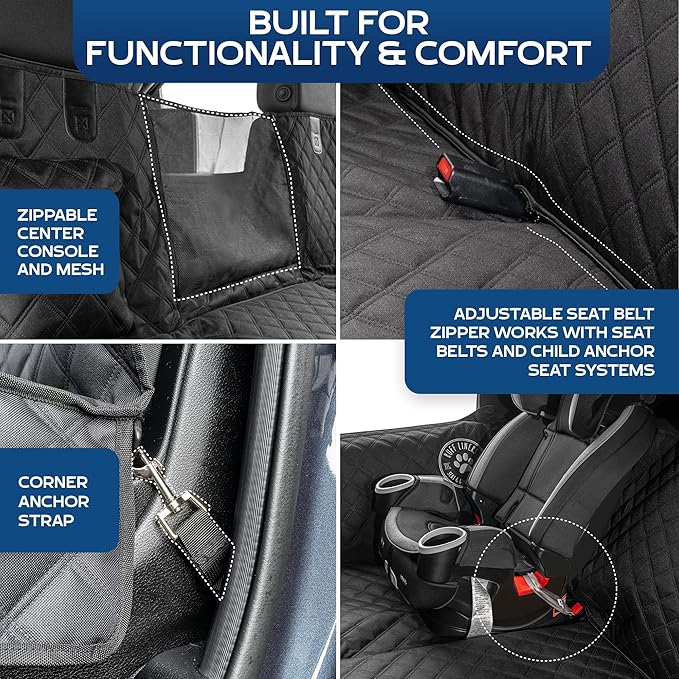 Ruff Liners Medium Dog Seat Cover, Black – As Seen on Shark Tank – Back Seat Protector for Cars, Mid-Size SUVs, & Mid-Size Trucks – Waterproof, Touch Fasteners, & Belt Slots – Sturdy Dog Hammock