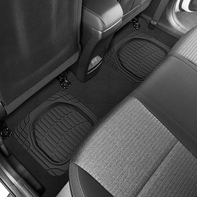 Motor Trend MT-921-BK FlexTough Tortoise - Heavy Duty Rubber Floor Mats for Car SUV Van & Truck - All Weather Protection - Deep Dish (Black)