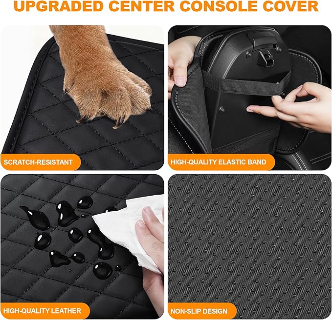 Car Center Console Cover Fit for Buick Lacrosse - Upgraded Faux Leather Armrest Cushion with 2 Storage Pockets - Waterproof & Durable Armrest Protector for Car (Black)